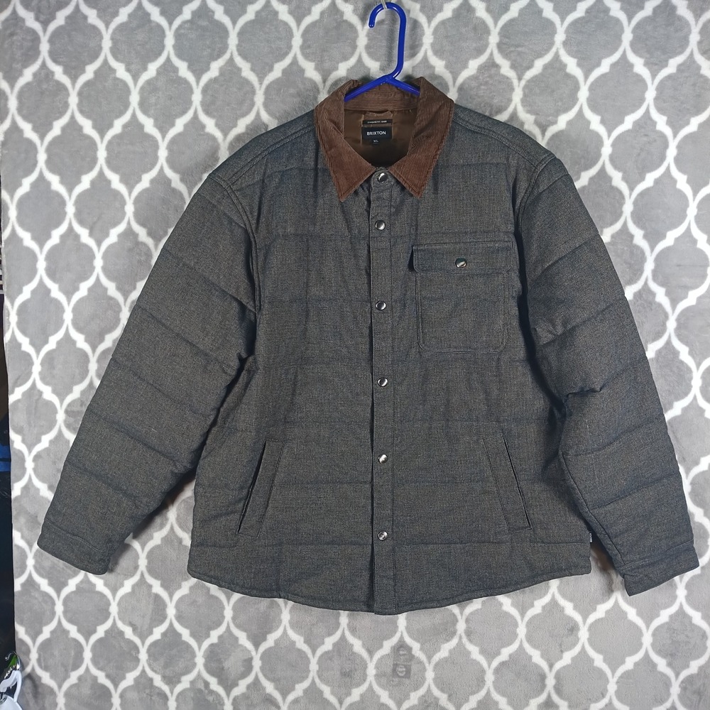 Brixton Cass Jacket Mens XL Gray Brown Tweed Corduroy Collar